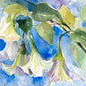 Elusive Angel Trumpets floral canvas art print by Loreth Lanie, featuring vibrant angel trumpet flowers on a decorative canvas.