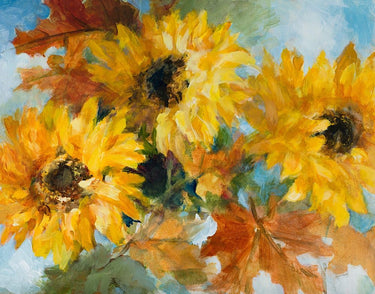 Breezy Sunflowers floral canvas art print by Loreth Lanie, featuring vibrant sunflower design on textured canvas for home decor.