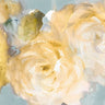 Yellow blooms on blue floral canvas art print by Feeling at Home, showcasing vibrant flower details and colorful botanical design.