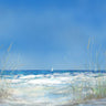 Coastal canvas art print of a grassy seascape by DeRice Julie, featuring vibrant natural scenery, from Feeling at Home.