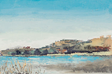 Coastal canvas art print featuring island caves by Green Jenny, showcasing a scenic seaside landscape with rocky formations.