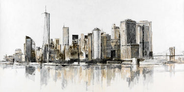 Evening New York City view travel canvas art print by Lorenzo Collective, featuring a city skyline scene.