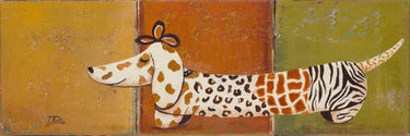 Whimsical canvas art print of a fashion puppy by Pinto Patricia, showcasing colorful, playful puppy illustration for home decor.