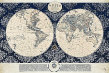 Blue world map canvas art print by Feeling at Home featuring detailed Medley Elizabeth design for wall decor.