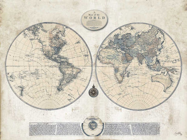 Whitewash map canvas art print by Feeling at Home, featuring a detailed world map in muted tones on textured canvas.