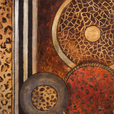 African Circles I art print by Pinto Patricia, a vibrant canvas artwork featuring bold circular patterns in earthy tones.