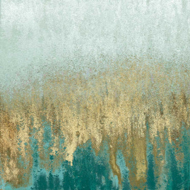 Teal and gold abstract canvas art print titled "Teal Woods In Gold II" by Gonzalez Roberto, featuring vibrant brushstrokes and modern design.
