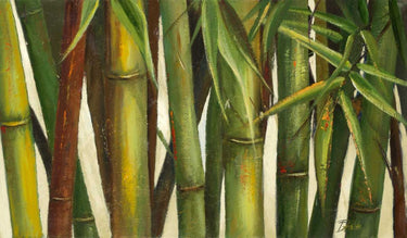 Bamboo on beige nature canvas art print by Feeling at Home, featuring a tranquil bamboo scene in natural tones.