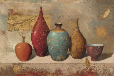 Leaves and vessels still-life canvas art print by Wiens James, featuring lush leaves and elegant vessels in a natural still-life scene.