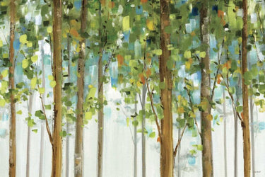 Forest Study I crop nature canvas art print by Feeling at Home featuring a detailed forest scene with lush greenery and tall trees.
