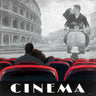Vintage canvas art print titled Cinema Roma by Fabiano Marco, featuring a classic scene in warm tones, suitable for home decor.
