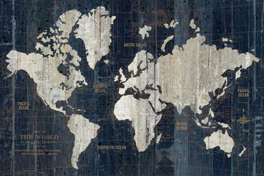 Art Print on canvas Old World Map Blue by Wild Apple Portfolio Coastal Renaissance artwork