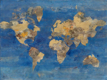 Golden World travel canvas art print by Feeling at Home featuring a vibrant, artistic globe design by Hristova Albena.