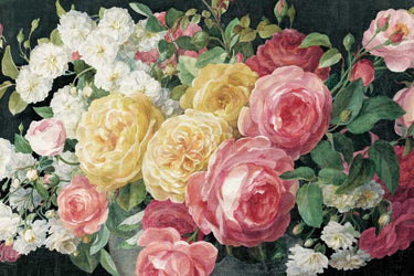 Art Print on canvas Antique Roses on Black Crop by Nai Danhui Floral Post-Impressionism artwork