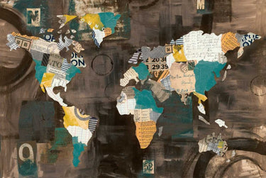 Art Print on canvas Golden World on Brown by Prahl Courtney Abstract Impressionism artwork