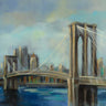 Brooklyn Bridge travel canvas art print by Vassileva Silvia showcasing a detailed cityscape in soft colors.