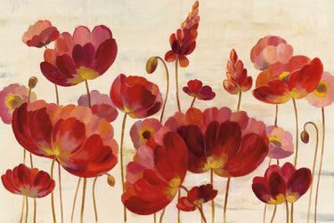 Art Print on canvas Red Flowers on Cream Crop by Vassileva Silvia Floral Post-Impressionism artwork