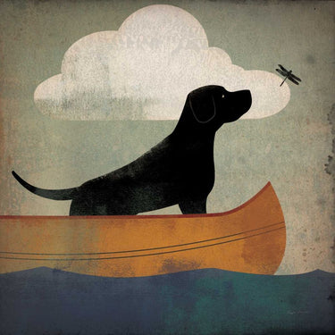 Art Print on canvas Black Dog Canoe Ride by Fowler Ryan Animals Impressionism artwork