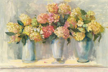 Art Print on canvas Ivory and Blush Hydrangea Bouquets by Rowan Carol Floral Post-Impressionism artwork