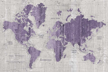 Feeling at Home Old World Map canvas art print featuring purple and gray tones, decorative wall decor by Wild Apple Portfolio