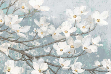 Art Print on canvas Dogwood Blossoms II Blue Gray Crop by Wiens James Floral Post-Impressionism artwork
