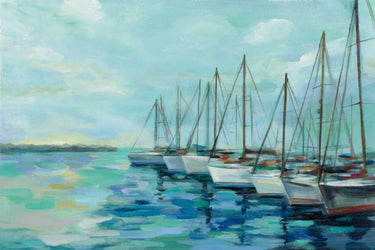 Art Print on canvas Breakwater and Boats by Vassileva Silvia Abstract Post-Impressionism artwork