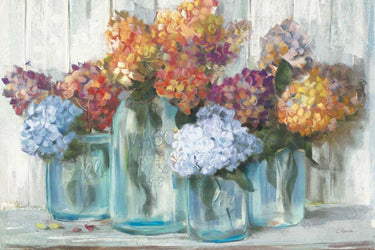 Art Print on canvas Fall Hydrangeas in Glass Jar Crop by Rowan Carol Country French Post-Impressionism artwork