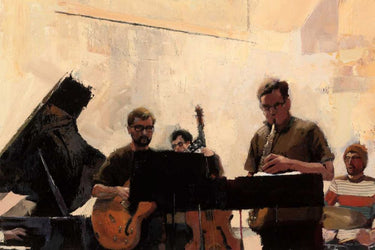 Feeling at Home Jammin Music canvas art print by Sullivan Myles featuring vibrant musical scene on textured canvas.