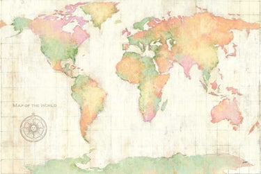 Feeling at Home Bright World Signs canvas art print by Julia Purinton featuring colorful world map design.