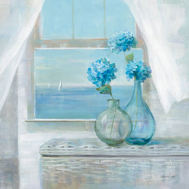 Art Print on canvas Beach House Hydrangeas by Nai Danhui Coastal Rococo artwork