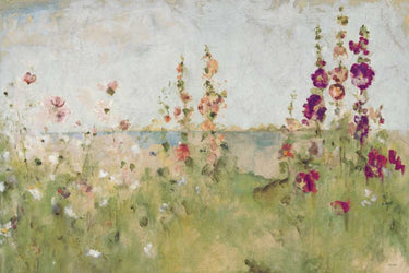 Art Print on canvas Hollyhocks by the Sea by Blum Cheri Floral Post-Impressionism artwork