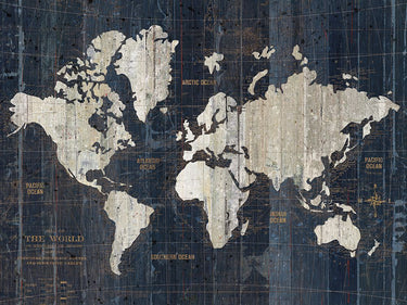 Feeling at Home Old World Map Blue art print on canvas, vintage-style map design from Wild Apple Portfolio.