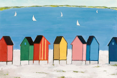 Art Print on canvas Kitschy Cabanas I by Adams Phyllis Coastal Post-Impressionism artwork