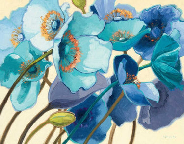 Art Print on canvas Le Pavots Bleu by Novak Shirley Floral Impressionism artwork