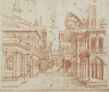 Roman perspective museum canvas art print by Baker Micha, featuring classical architecture and detailed historical design.