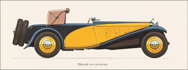 Vintage canvas art print of Delage 1933 car by Fantini Antonio, showcasing detailed vintage automobile artwork.