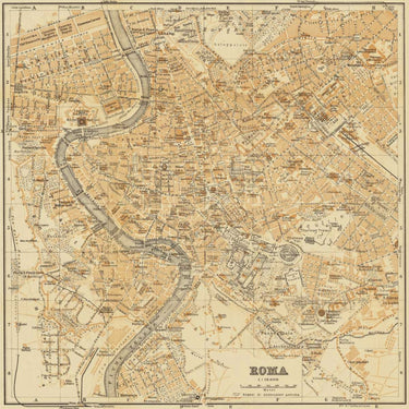 European canvas art print of a 1898 map of Rome by Fiore Lorenzo, featuring detailed vintage cartography.