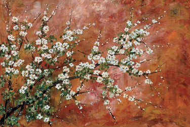 Wild plum blossoms floral canvas art print by Alexander Zachary, featuring vibrant pink and purple flowers on textured canvas.