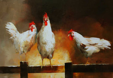 Colorful canvas art print of chicken and animals by Haenraets Willem, part of Feeling at Home collection, showcasing vibrant animal illustrations.
