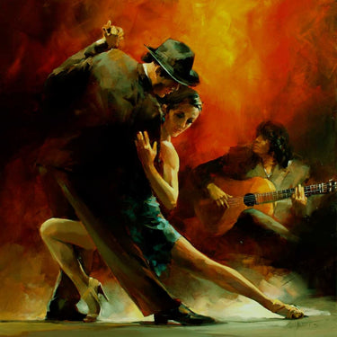 European canvas art print of Tango Argentino III by Haenraets Willem, featuring vibrant dance scene in warm tones.