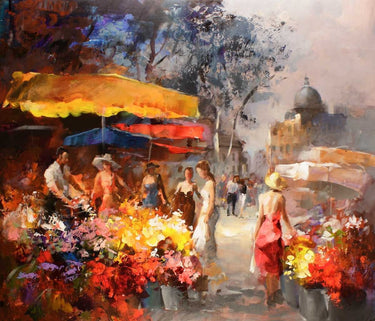 European canvas art print by Haenraets Willem, featuring detailed market scene in warm tones, perfect for home decor.