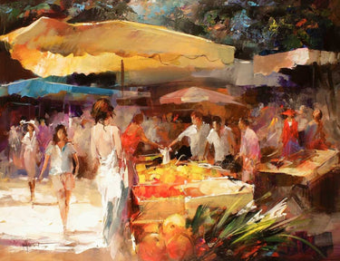European canvas art print titled "Market Place IV" by Haenraets Willem, featuring a vibrant marketplace scene on textured canvas.