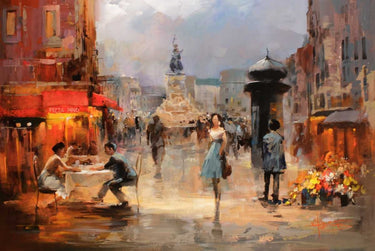 European canvas art print titled Cafe Rouge by Haenraets Willem, featuring vibrant café scene in warm tones.