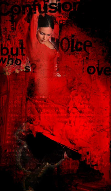 Feeling at Home flamenco dance canvas art print by Baker Micha, vibrant depiction of a dancer in traditional attire.