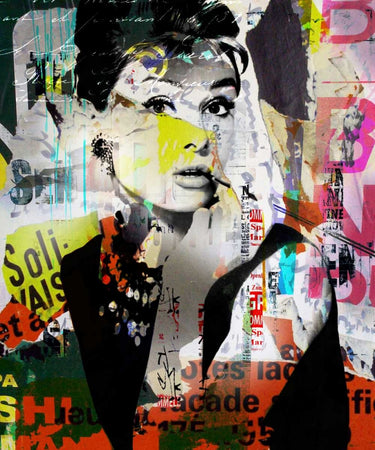 European canvas art print titled "Audrey" by Baker Micha, featuring a stylish portrait on a canvas from Feeling at Home.