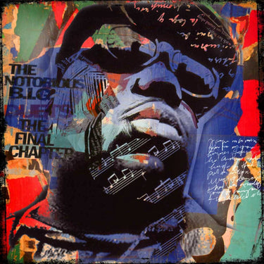 European canvas art print titled "The Notorious BLG" by Baker Micha, featuring bold abstract design in warm tones.