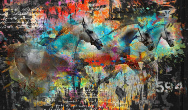 European canvas art print of horses by Baker Micha, featuring detailed horse images on textured canvas, by Feeling at Home.