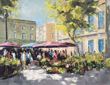 French country canvas art print by Laceur Nicole, featuring rustic village scene with warm tones, ideal for home decor.