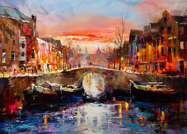 Dutch City II Places canvas art print by Haenraets Willem featuring a vibrant urban cityscape in a colorful, artistic style.