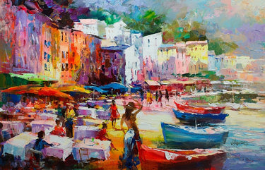 Coastal canvas art print by Haenraets Willem featuring a holiday harbor scene, perfect for seaside-themed home decor.